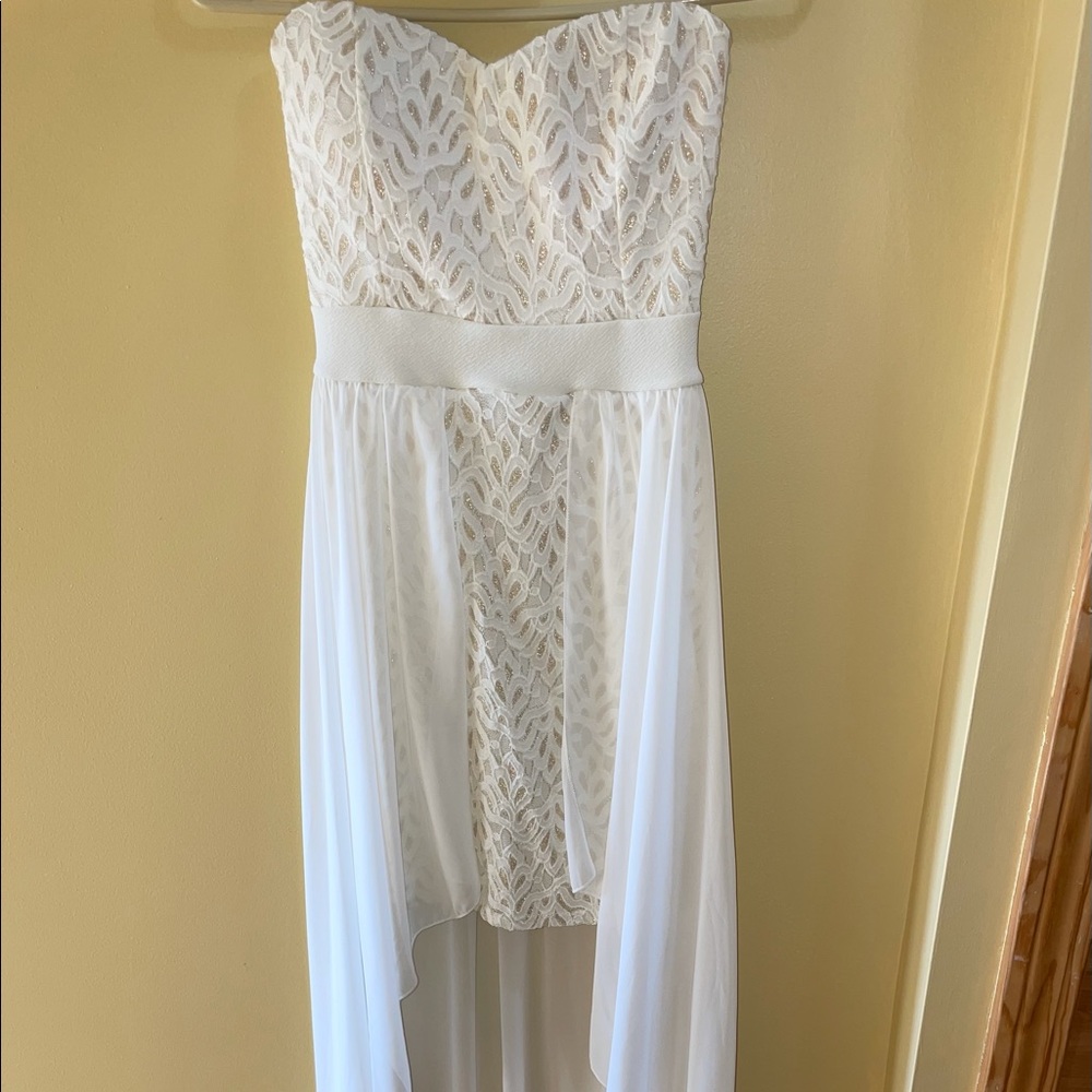 High Low White & Gold Shimmer Dress by Janice